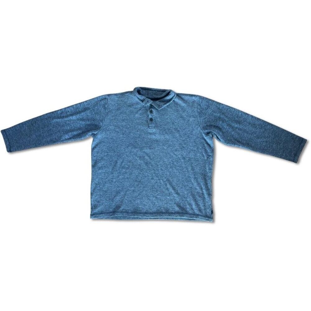 Gap Men's Heathered Blue Waffle Knit Henley | Men's L | Relaxed Fit